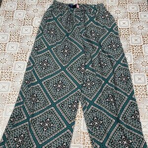 JACKSON Black and White Geometric Pants with Green Accents